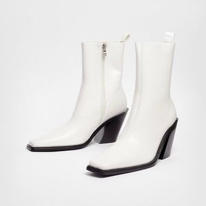 White Faux Leather Western Ankle Boots